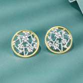 Plum Flower Hollow Circle Zircon Sterling Silver Stud Earrings